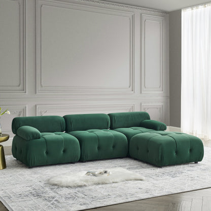 Button Tufted Modular Sectional Sofa, Navy Velvet