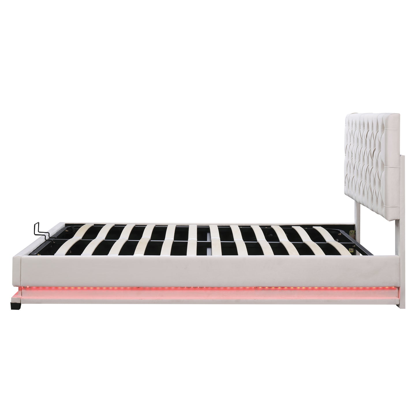 kaylie upholstered platform bed with storage & adjustable tufted headboard and led light