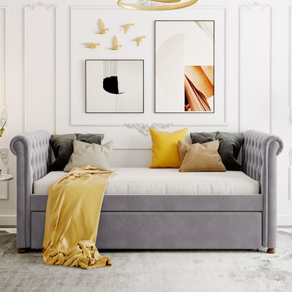Sara Upholstered Bed with Trundle, Gray