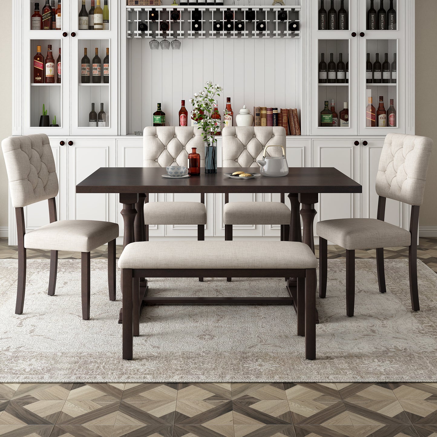 upholstered 6-piece dining table set