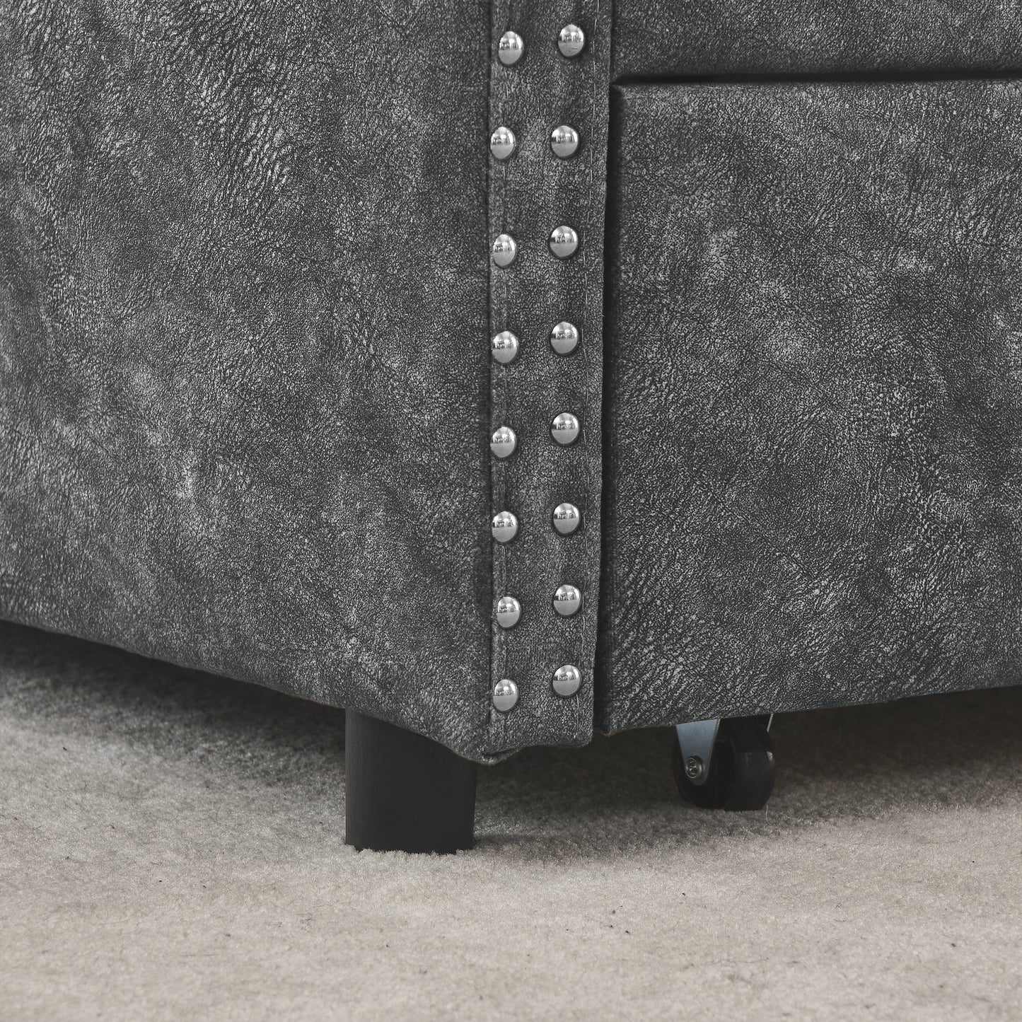 upholstered tufted daybed sofa bed with drawers, grey