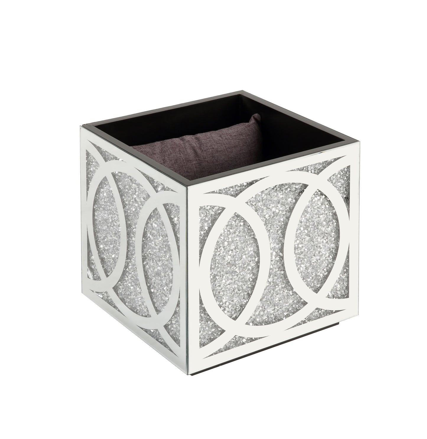 acme noralie ottoman w/storage mirrored & faux diamonds