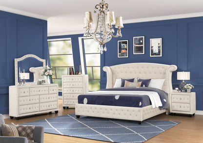 Sophia Crystal Tufted  Bed Made with Wood in Cream