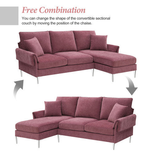 chenille l-shaped sofa with 2 pillows