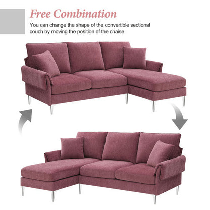 Chenille L-Shaped Sofa with 2 Pillows