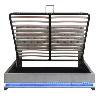 Kaylie Upholstered Platform Bed with Storage & Adjustable Tufted Headboard and LED Light