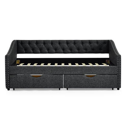 Upholstered Tufted Sofa Bed with drawers in grey