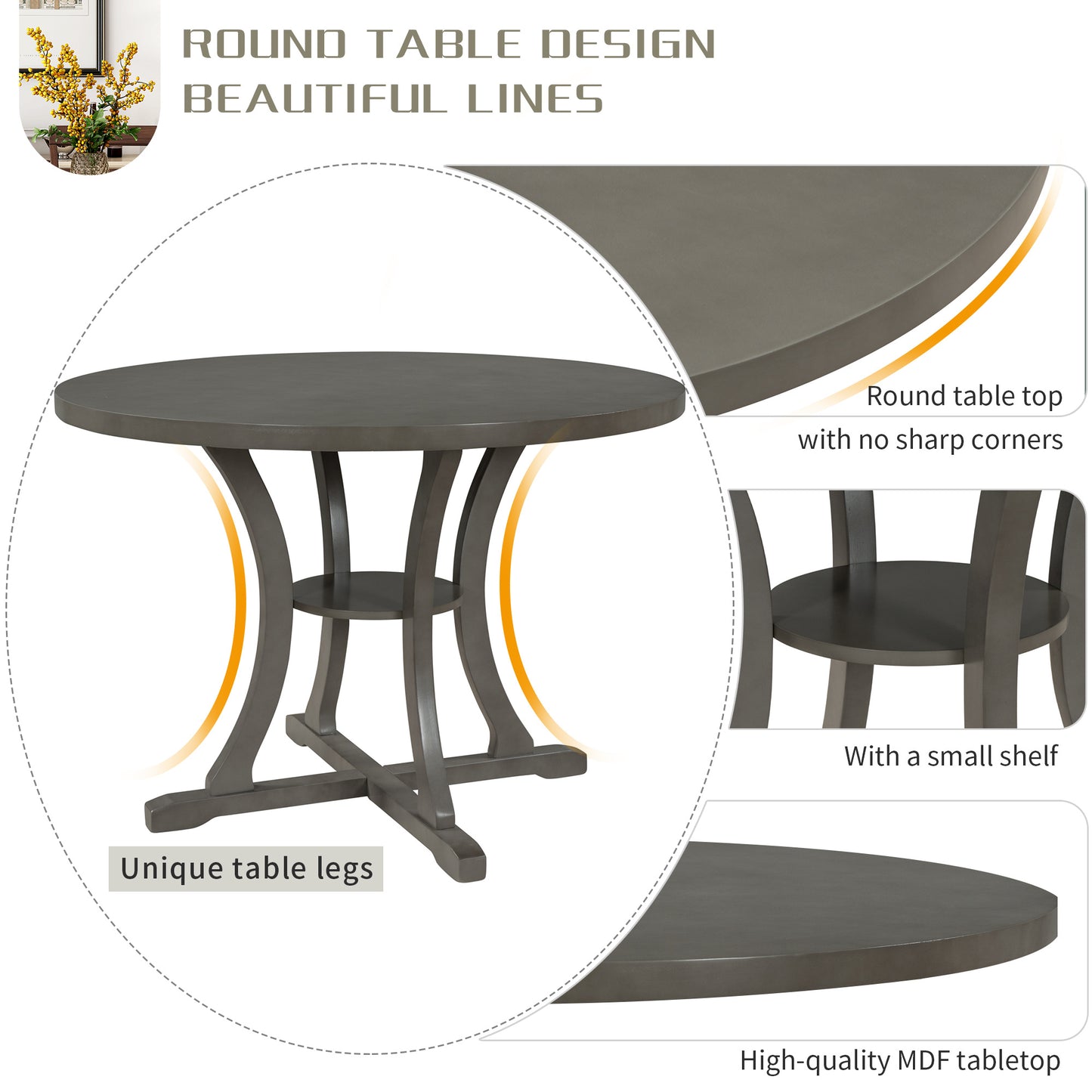 5-piece round dining table set
