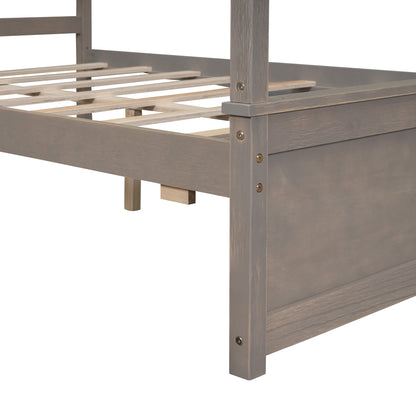 Wood Canopy Bed with two Drawers, Light Brown
