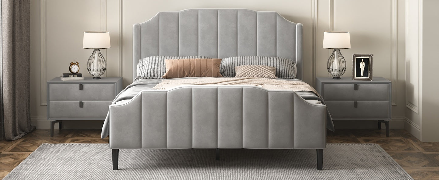 geyser velvet upholstered platform bed gray