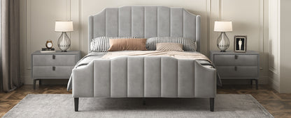 Geyser Velvet Upholstered Platform Bed Gray