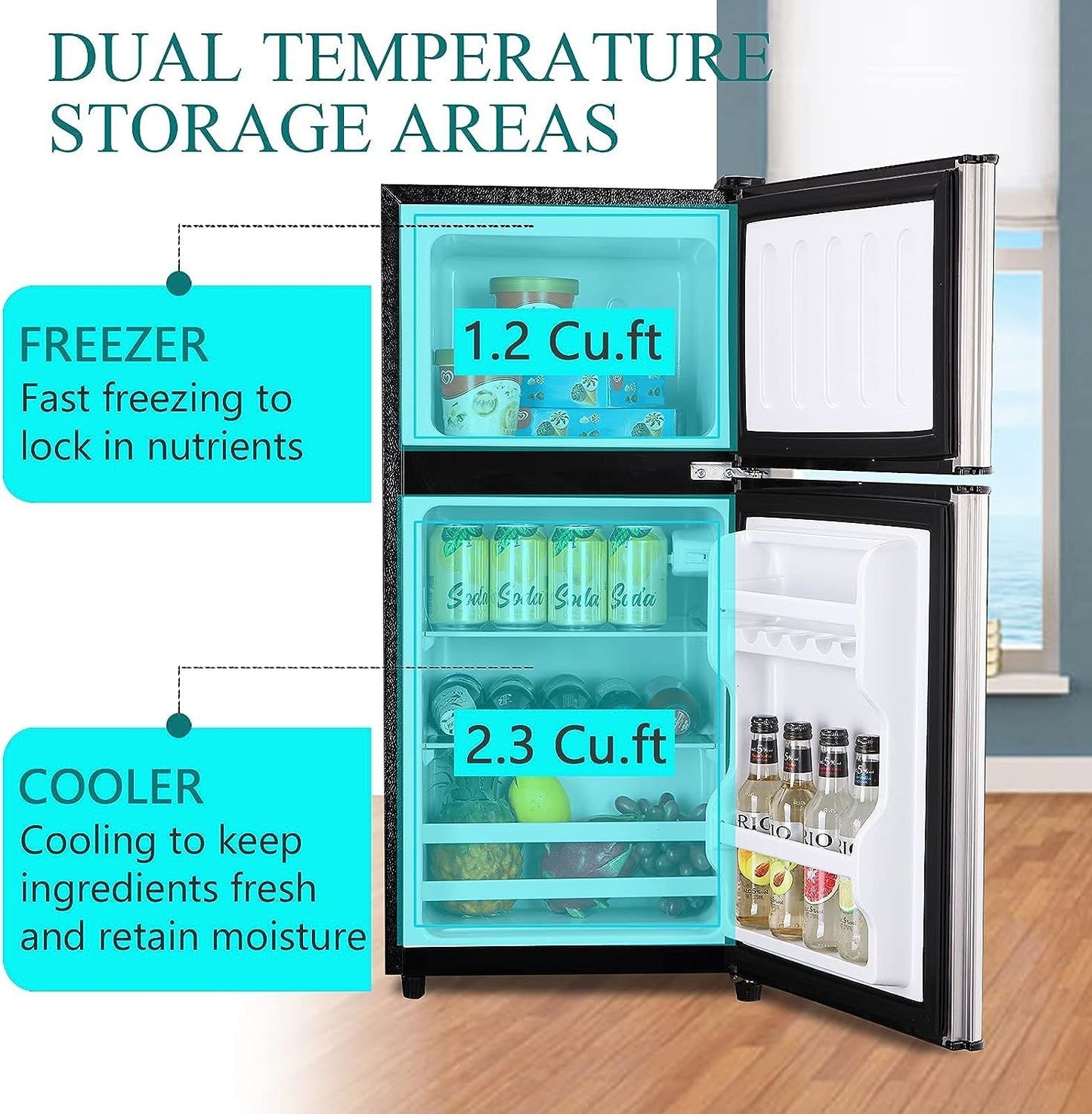 krib bling 3.5cu.ft compact refrigerator mini fridge with freezer