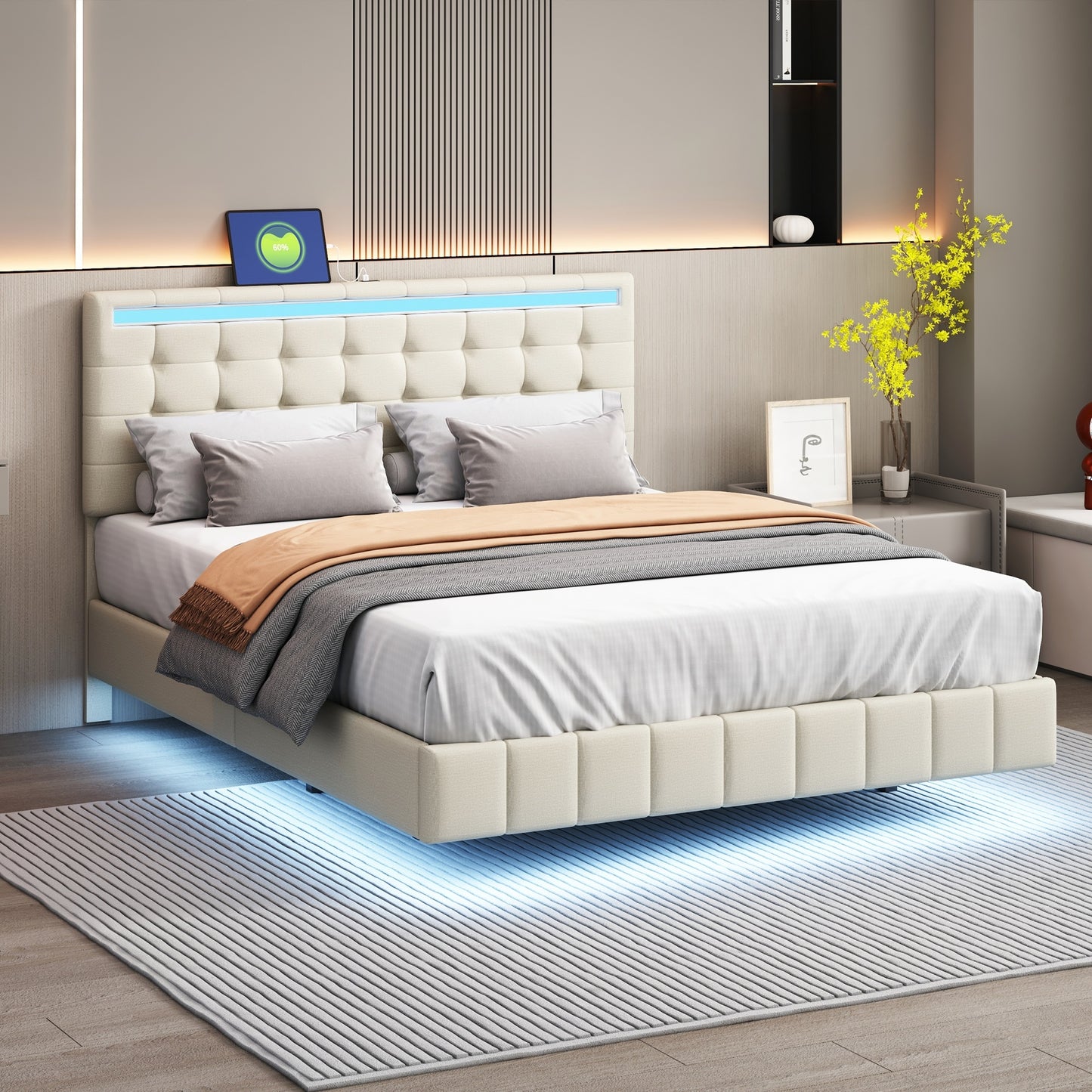 floating bed frame with led lights and usb charging #5