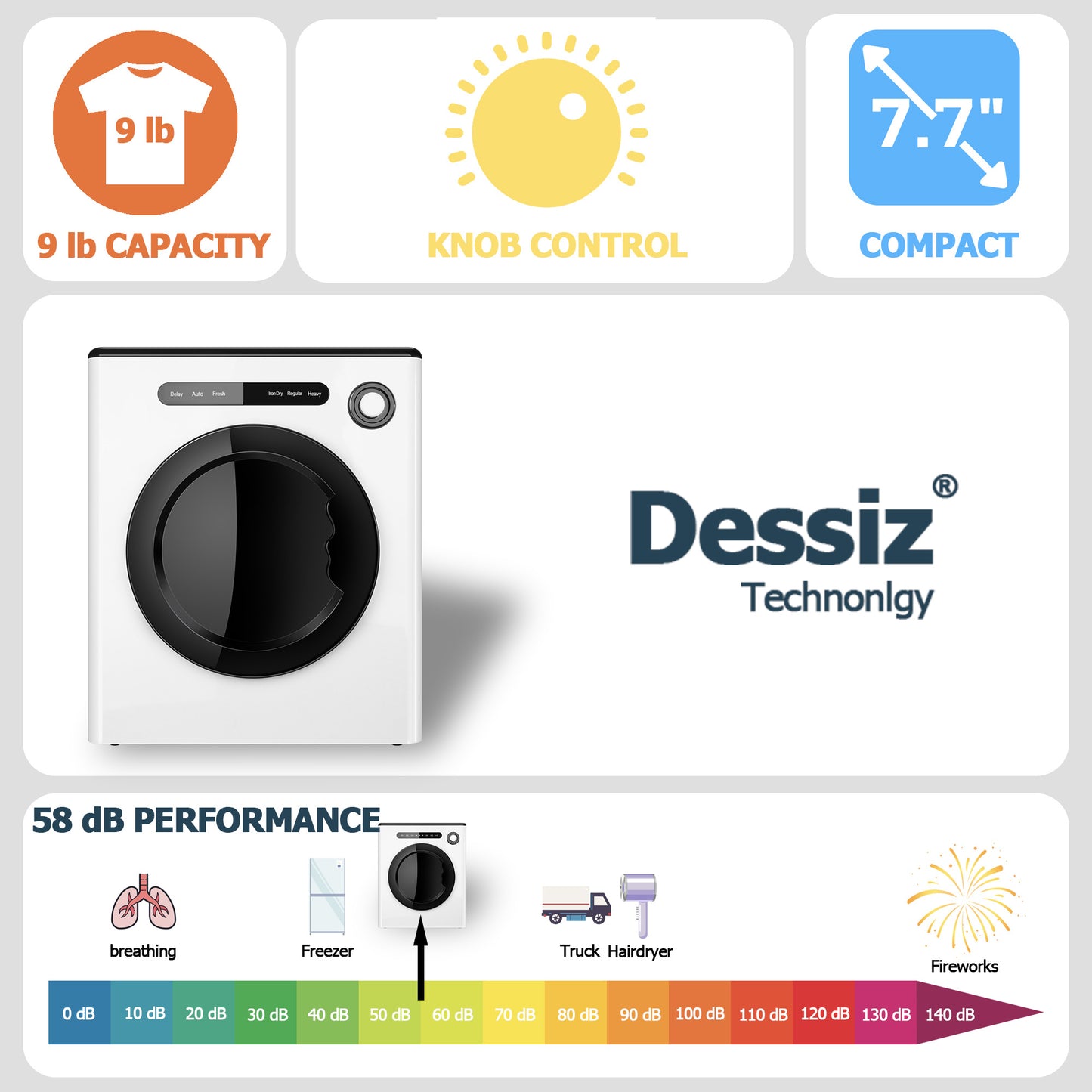 dessiz digital control compact laundry dryer