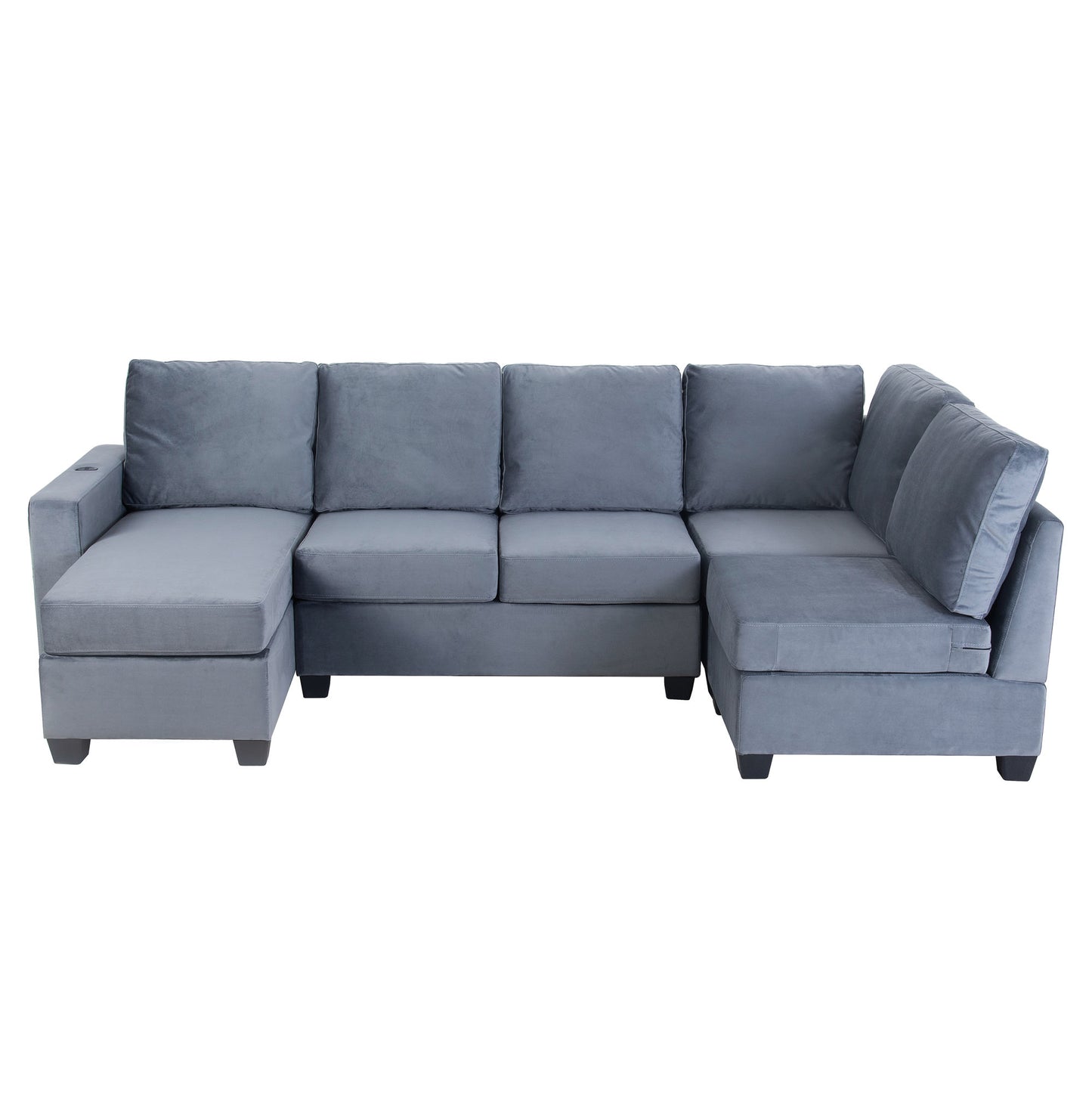 modern l shape sectional sofa with usb charging port, grey