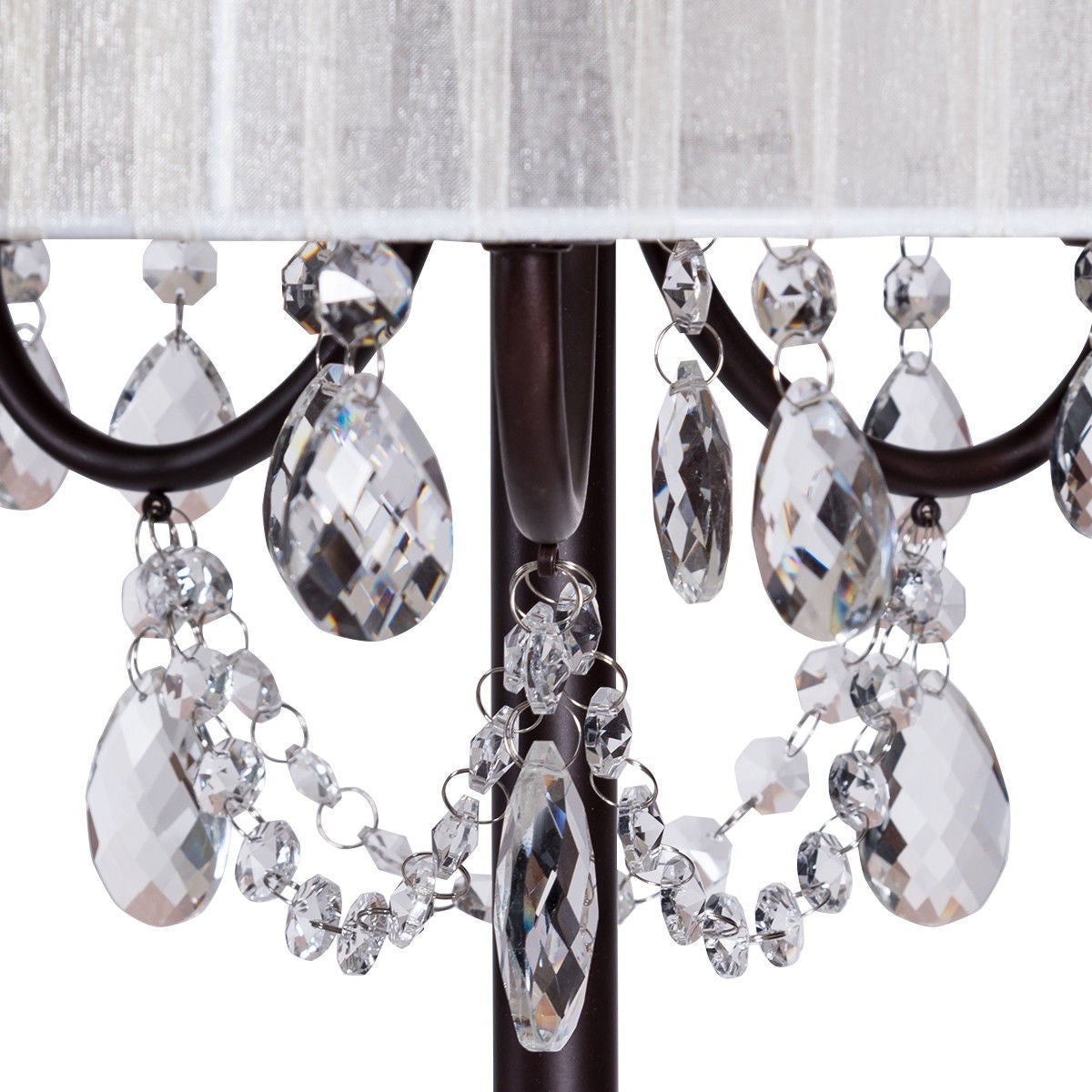 elegant sheer shade floor lamp w/ hanging crystal led bulbs
