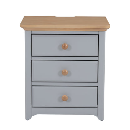 3-Pieces Bedroom Sets with Nightstand(USB Charging Ports) and Storage Chest,Gray+Natrual