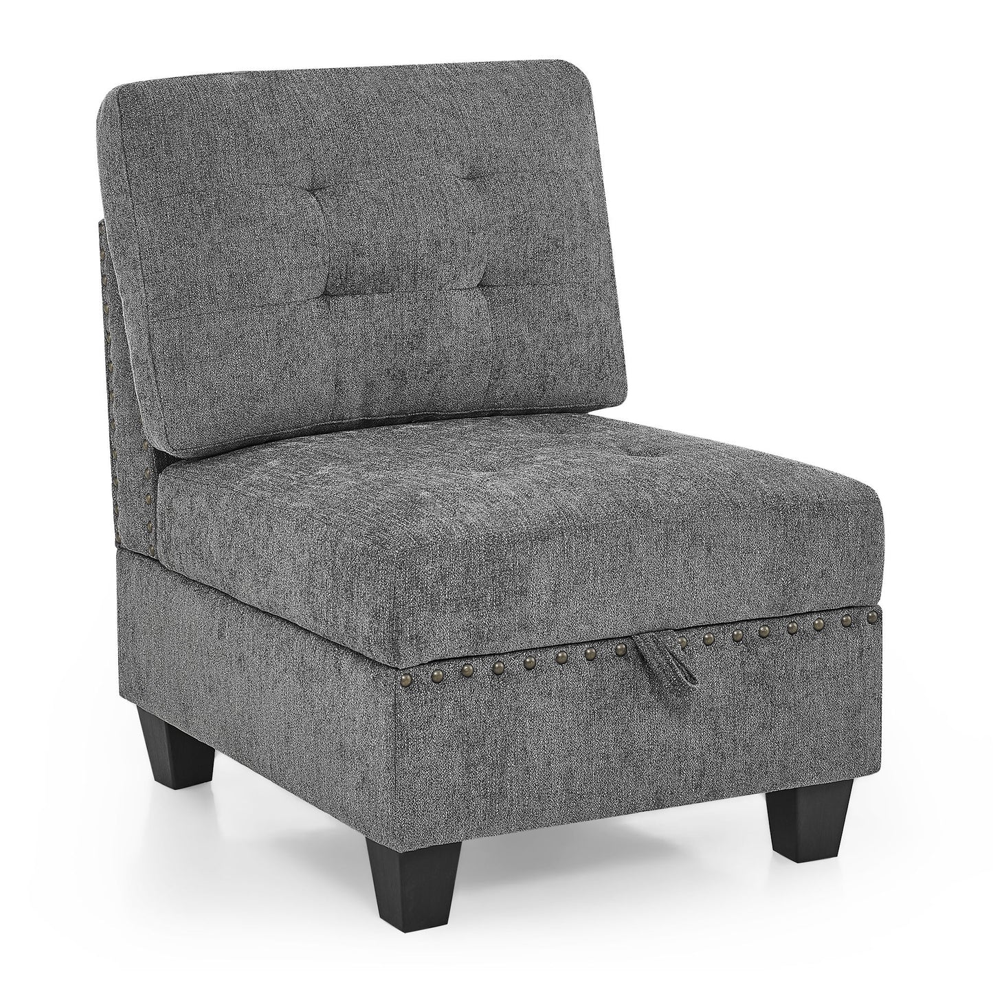 u shape modular sectional sofa includes seven single chair, four corner and one ottoman, grey