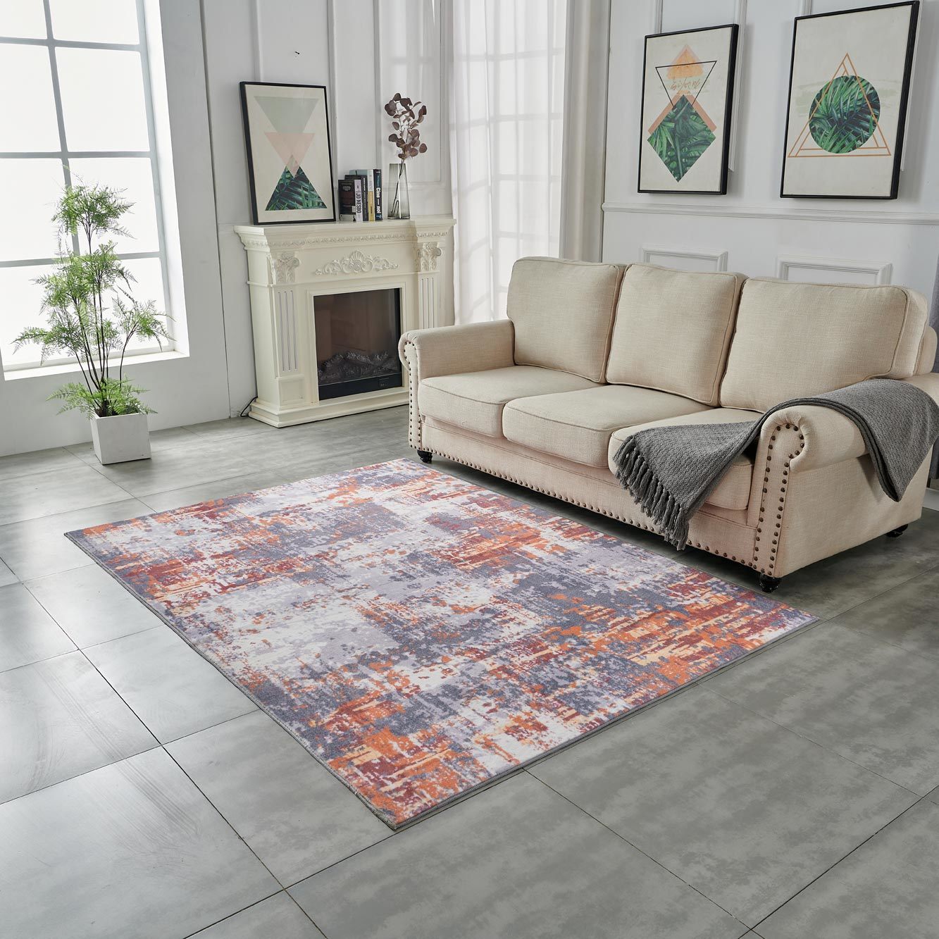 zara collection abstract design grey brown and rust machine washable super soft area rug