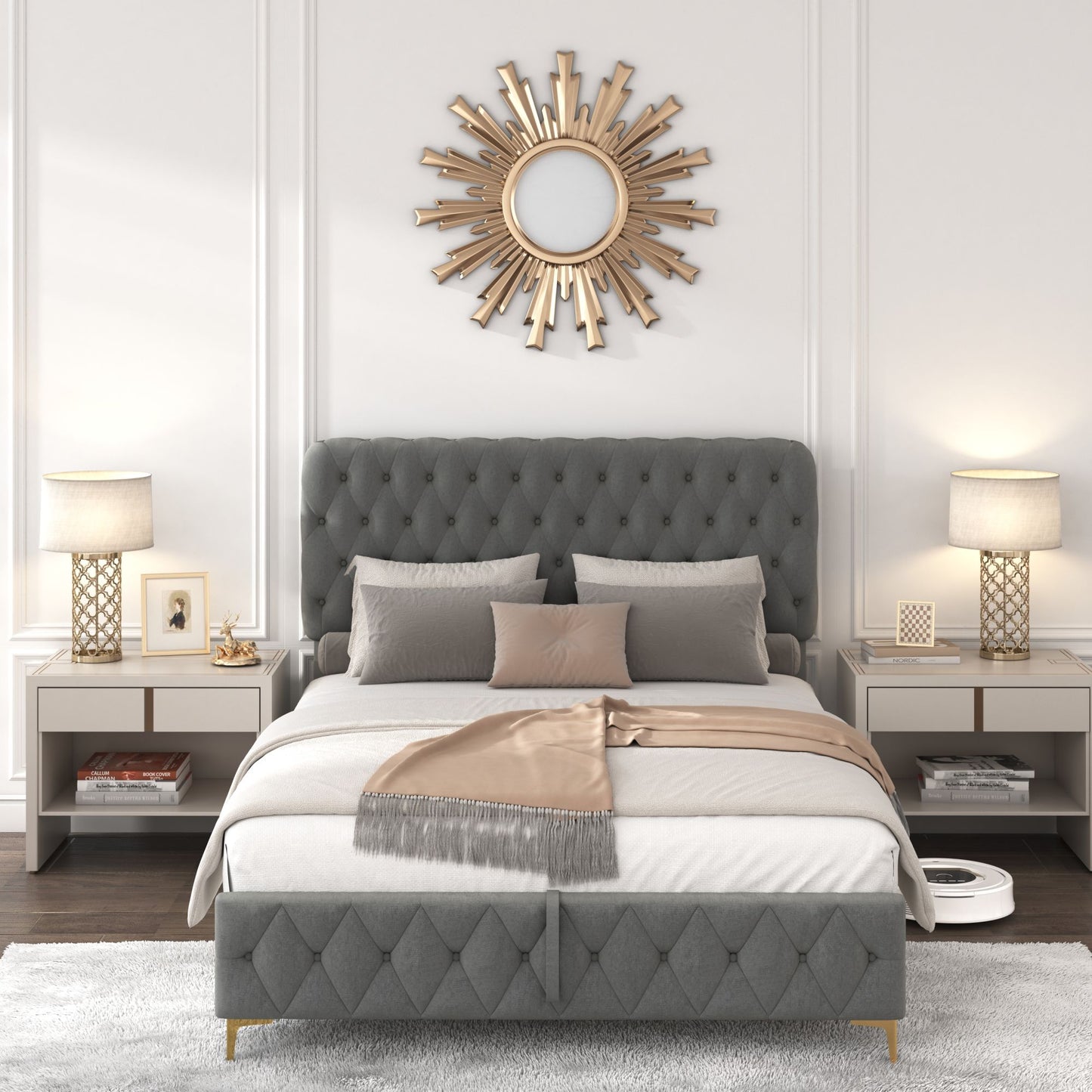 velvet upholstered with pneumatic hydraulic function, gray