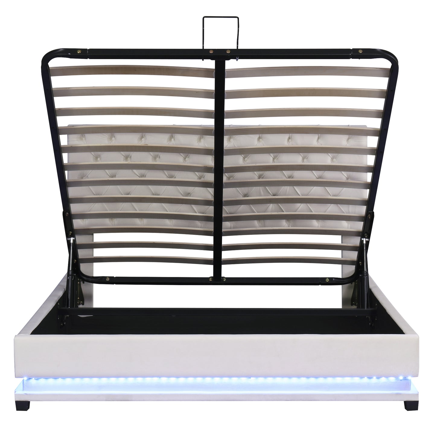 upholstered platform bed with adjustable tufted headboard and led light