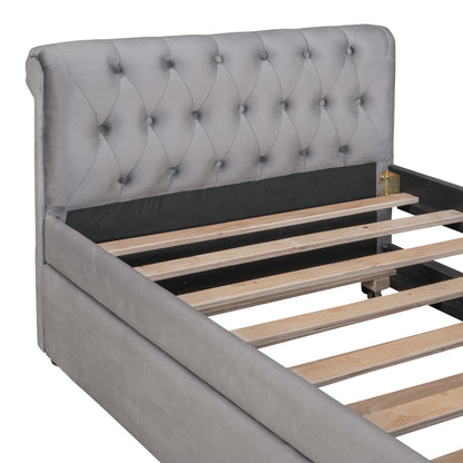 Sara Upholstered Bed with Trundle, Gray
