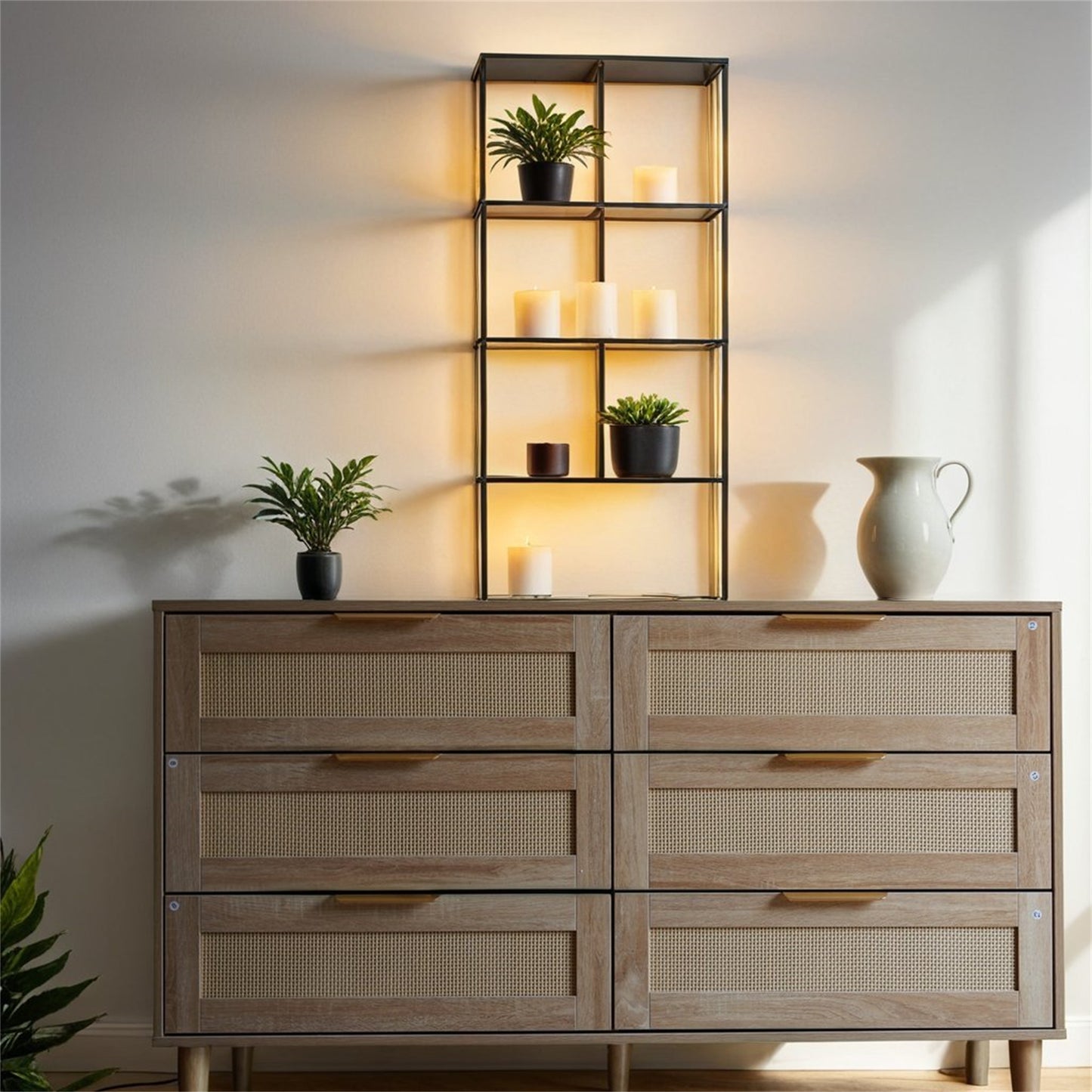 modern 6 drawer rattan dresser