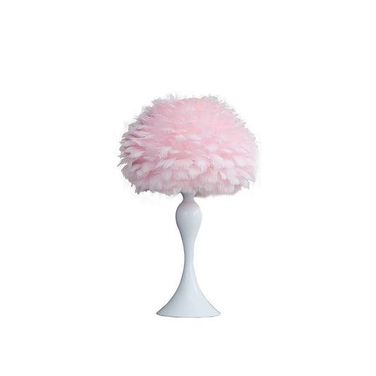 Soft Pink Feather Aquina Crisp White Contour Glam Table Lamp