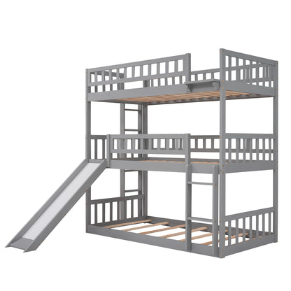 Twin-Over-Twin-Over-Twin Triple Bed with Built-in Ladder and Slide