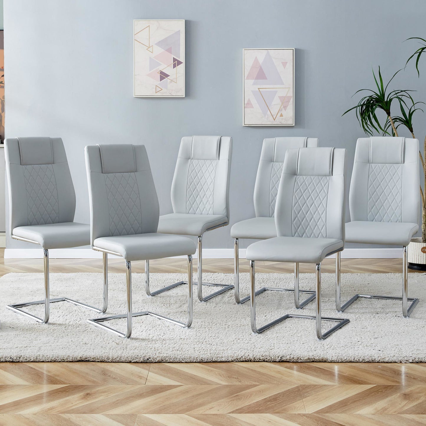 faux leather cushion chairs set of 6, light grey+pu leather