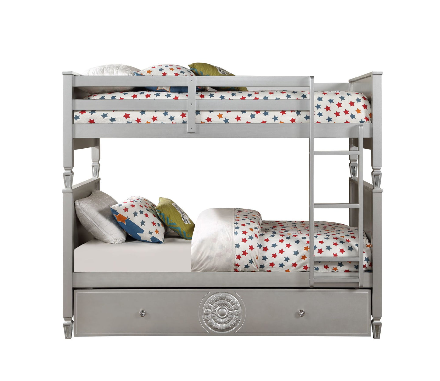 acme varian bunk bed, blue velvet & silver finish