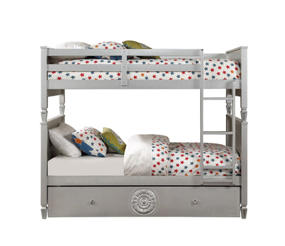 ACME Varian Bunk Bed, Blue Velvet & Silver Finish