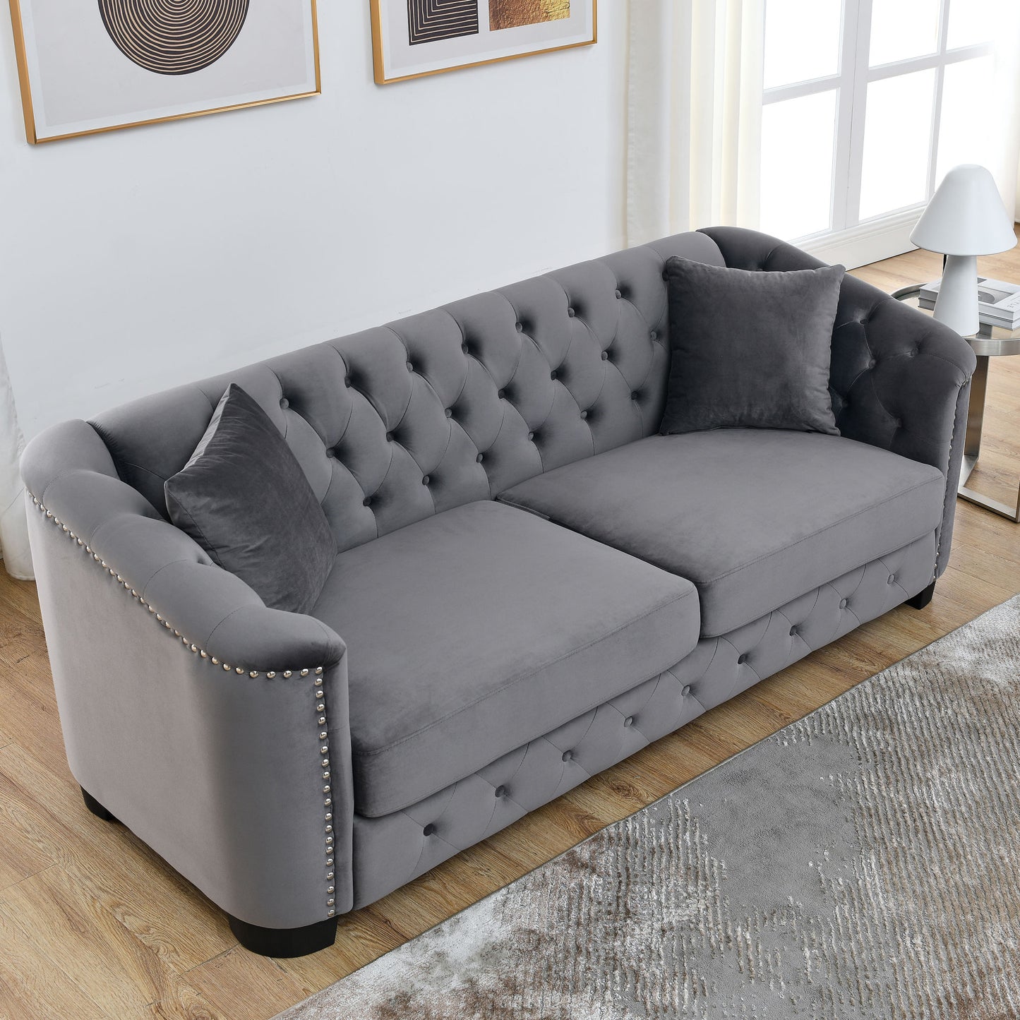 3-seater + 3-seater combination sofa, velvet grey