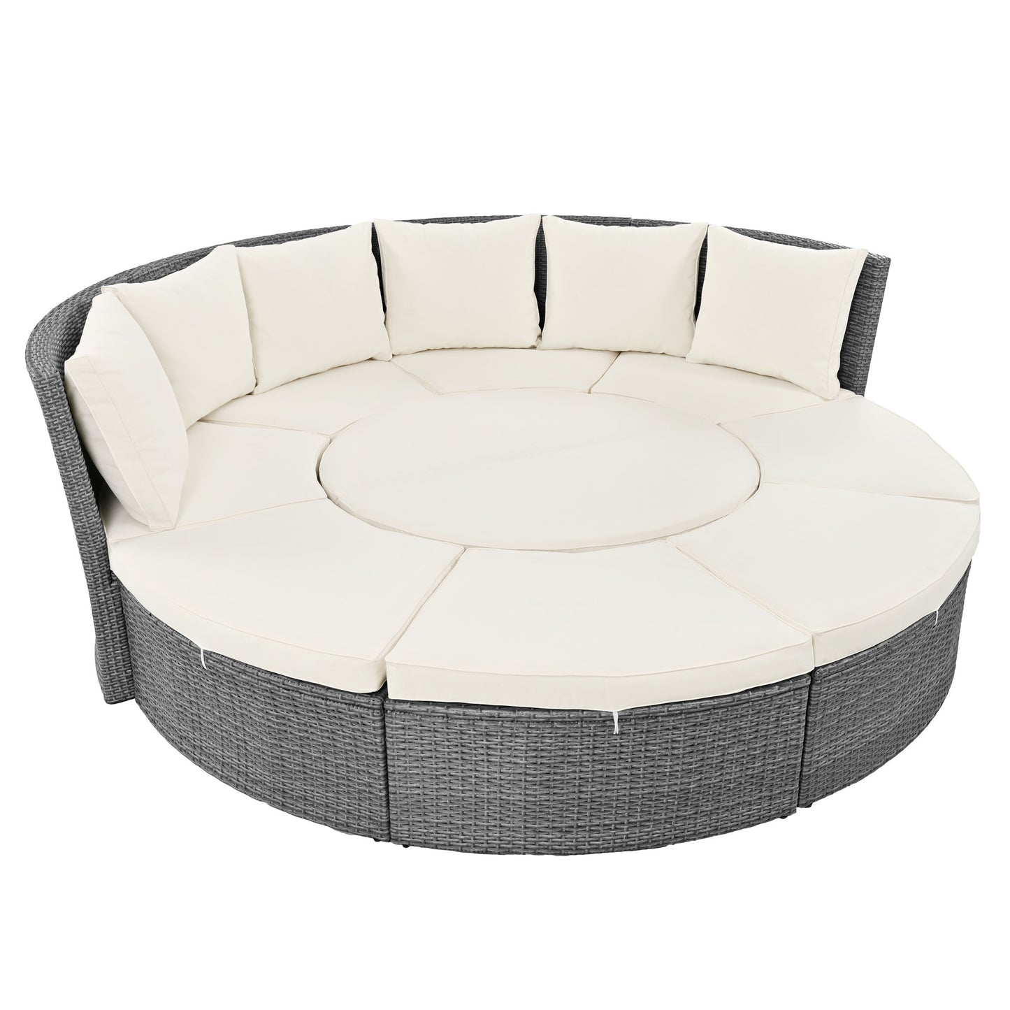 topmax patio 5-piece round rattan sectional sofa set, beige