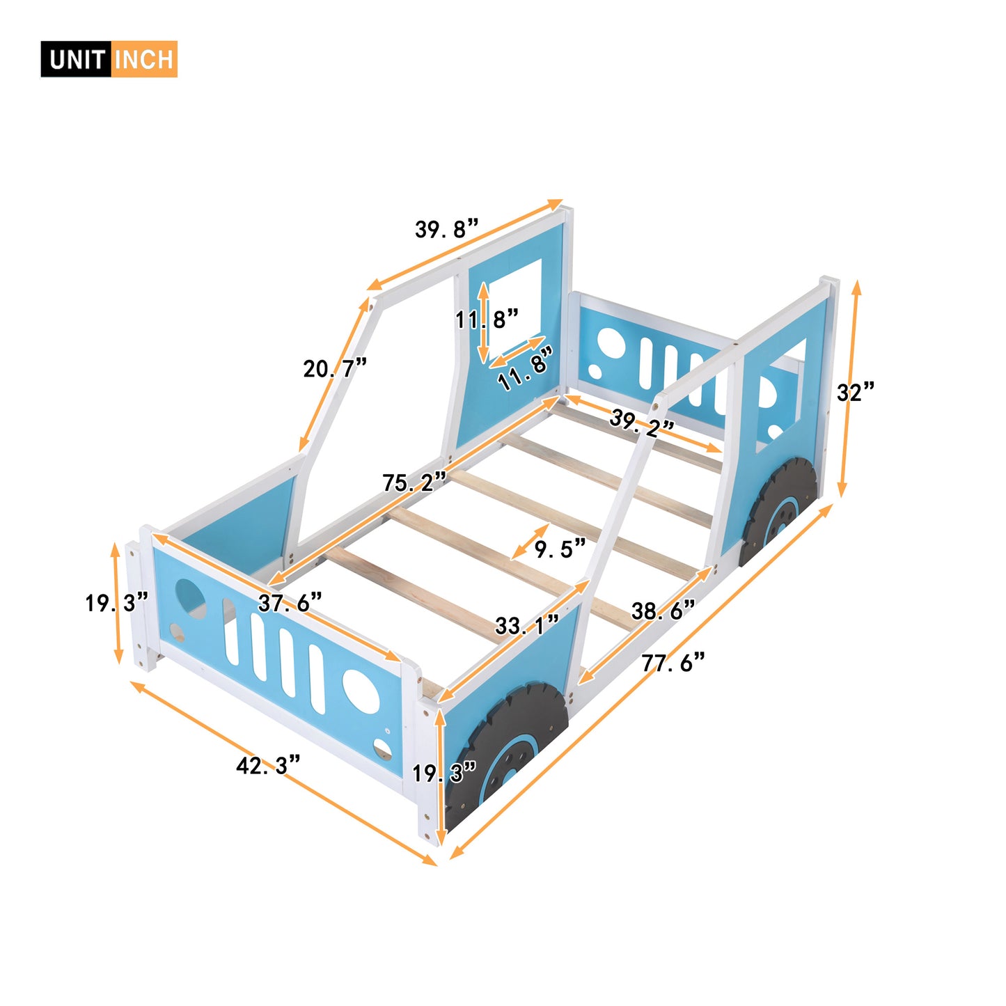 twin size classic car-shaped platform bed with wheels