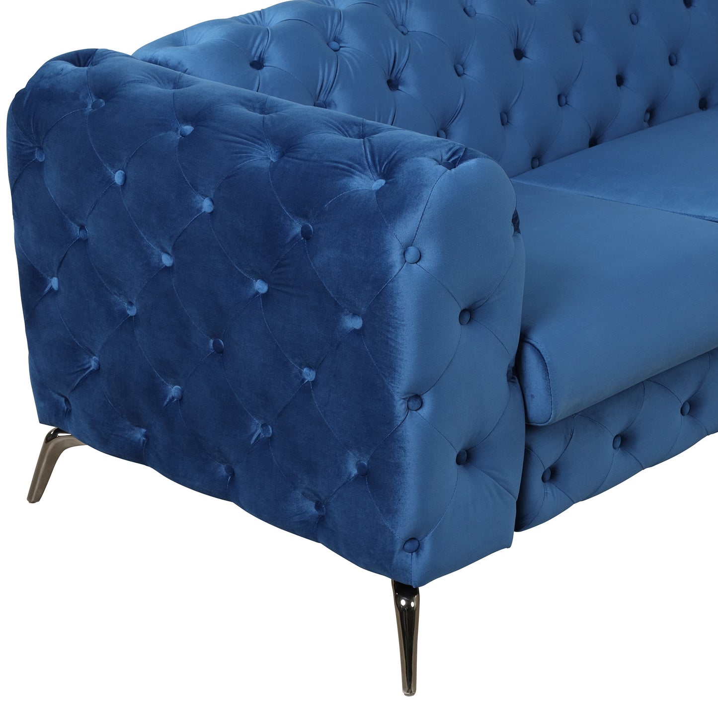 sara velvet upholstered sofa blue