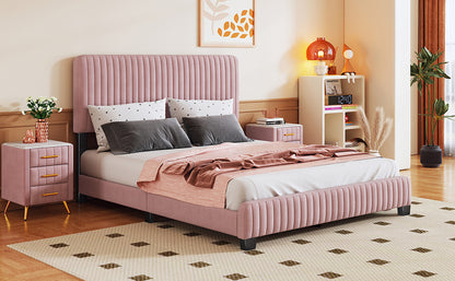 Queen Size Upholstered Platform Bed,Pink
