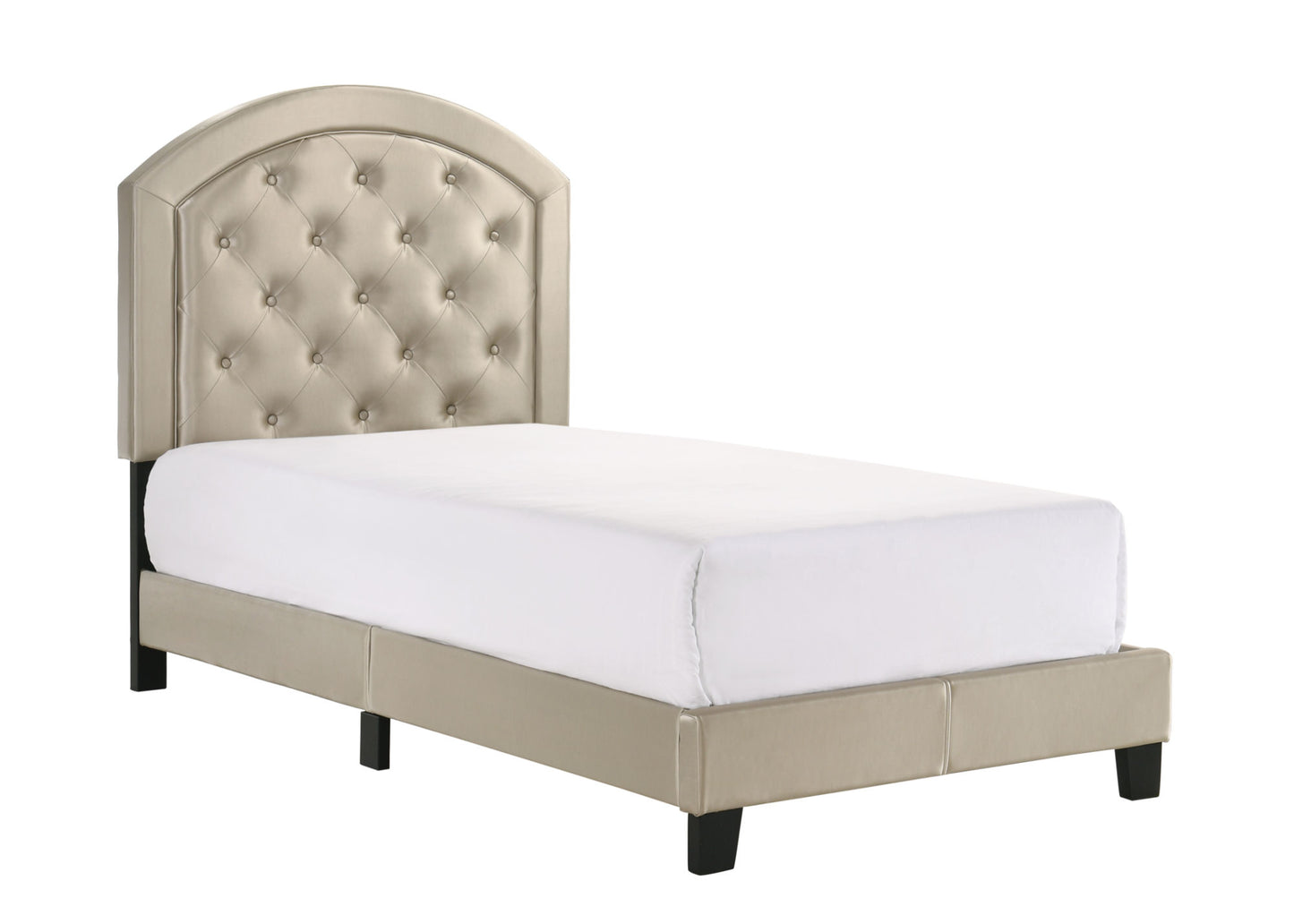 twin upholstered platform bed, gold