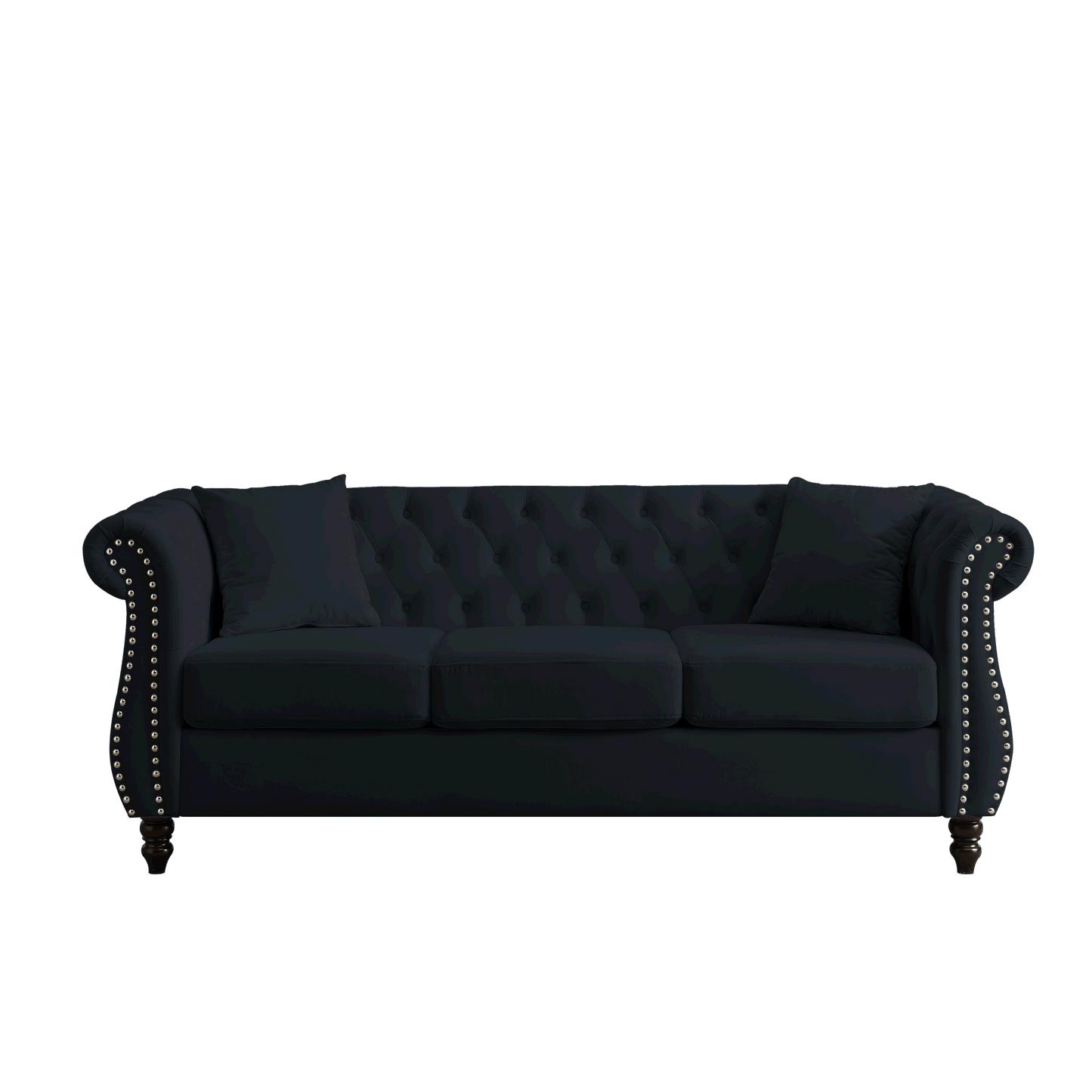 corrin chesterfield sofa set in black velvet