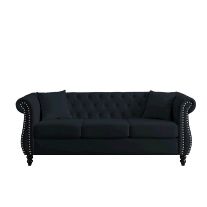 Corrin Chesterfield Sofa Set in Black Velvet