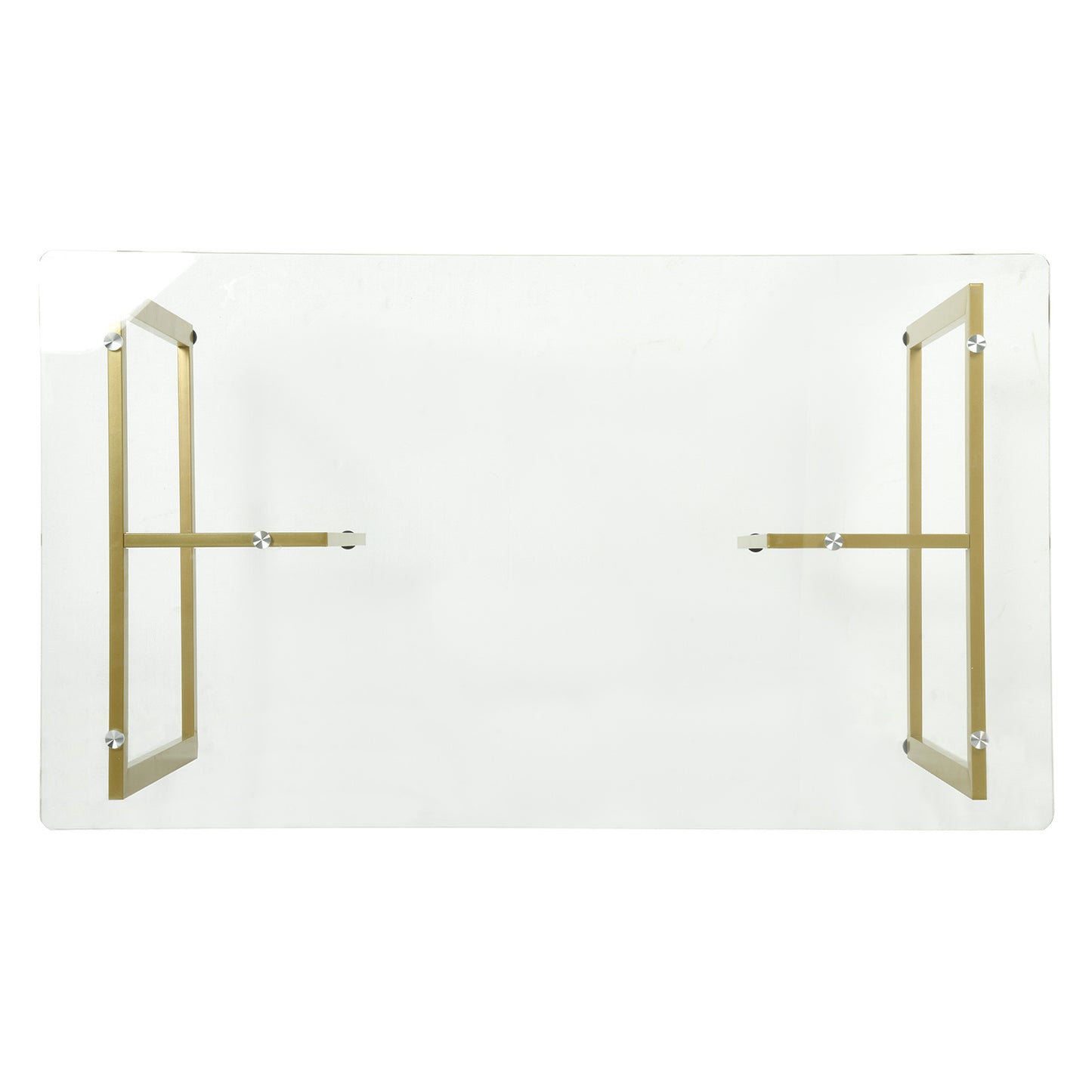 55.11'' iron dining table with tempered glass top, clear & gold