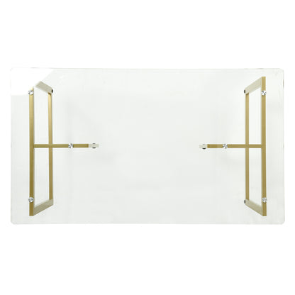 55.11'' Iron Dining Table with Tempered Glass Top, Clear & Gold
