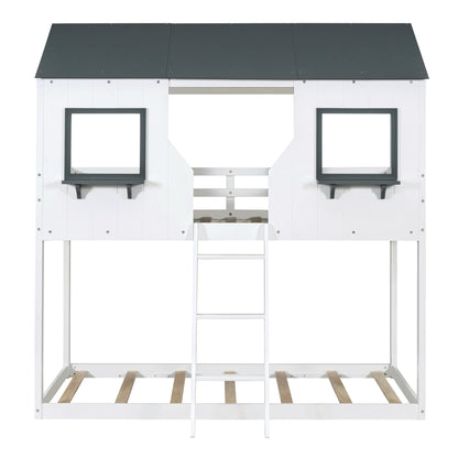 Twin Over Twin Bunk Bed with Roof