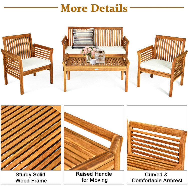 4 pieces outdoor acacia wood sofa furniture set