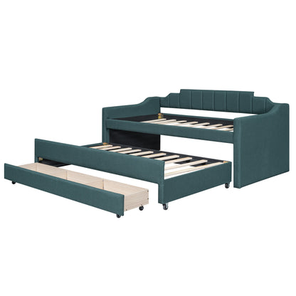 Eli Upholstered Daybed with Trundle and Three Drawers, Green