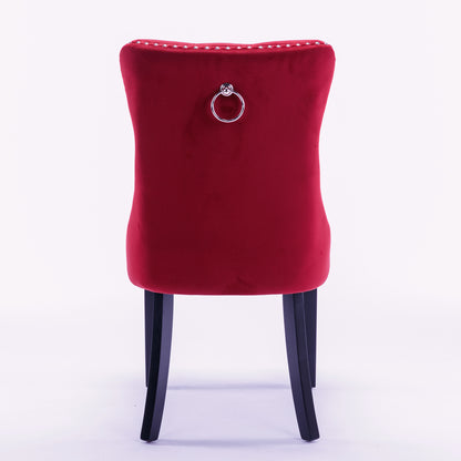 Nikki Collection Modern High-end Tufted Dining Chairs 2-Pcs Set, Wine Red