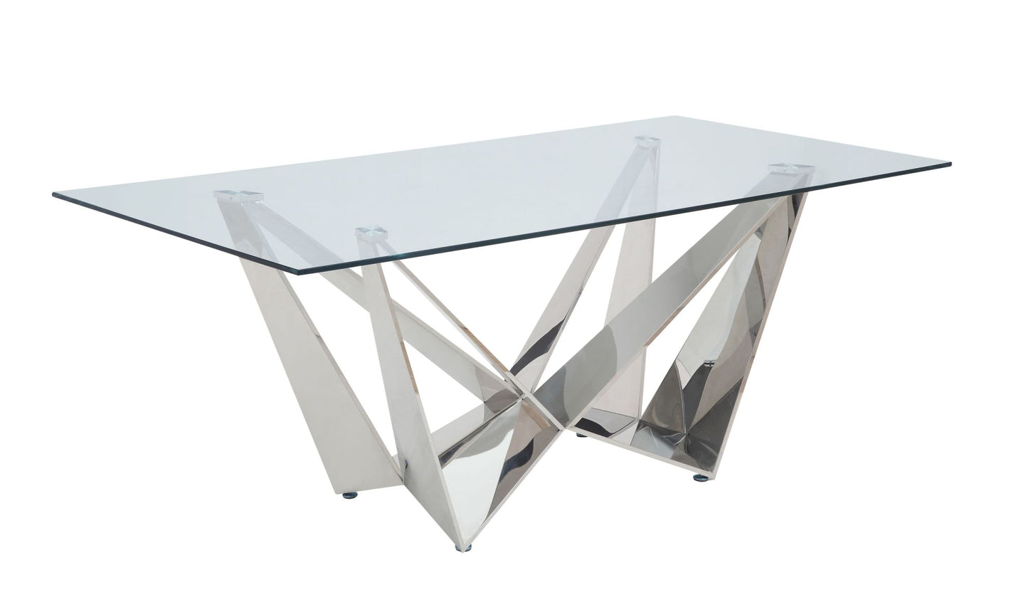 acme dekel dining table, clear glass & stainless steel