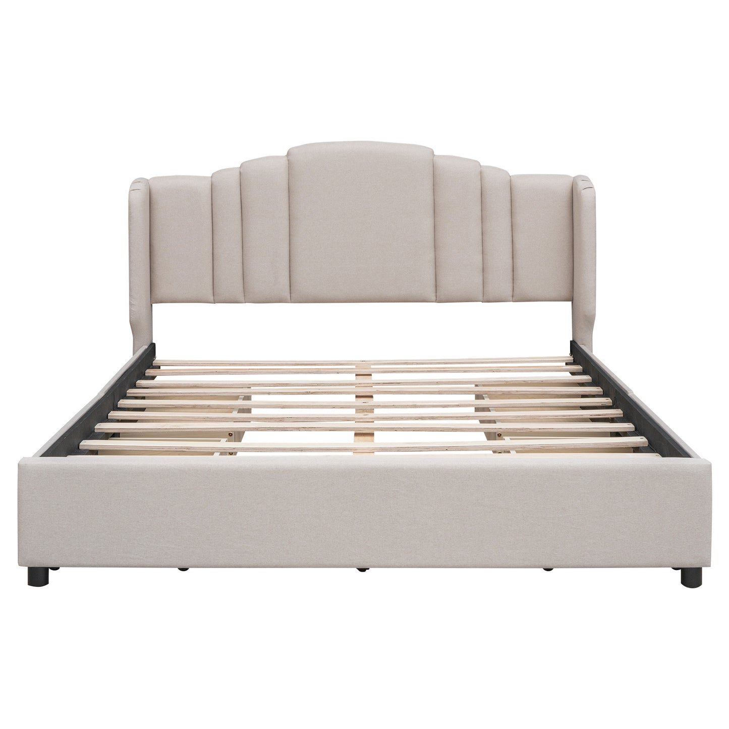 mie upholstered platform bed with wingback headboard and 4 drawers