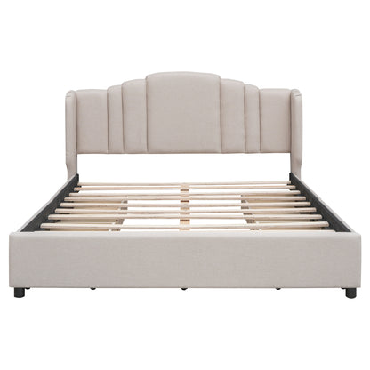 Mie Upholstered Platform Bed with Wingback Headboard and 4 Drawers