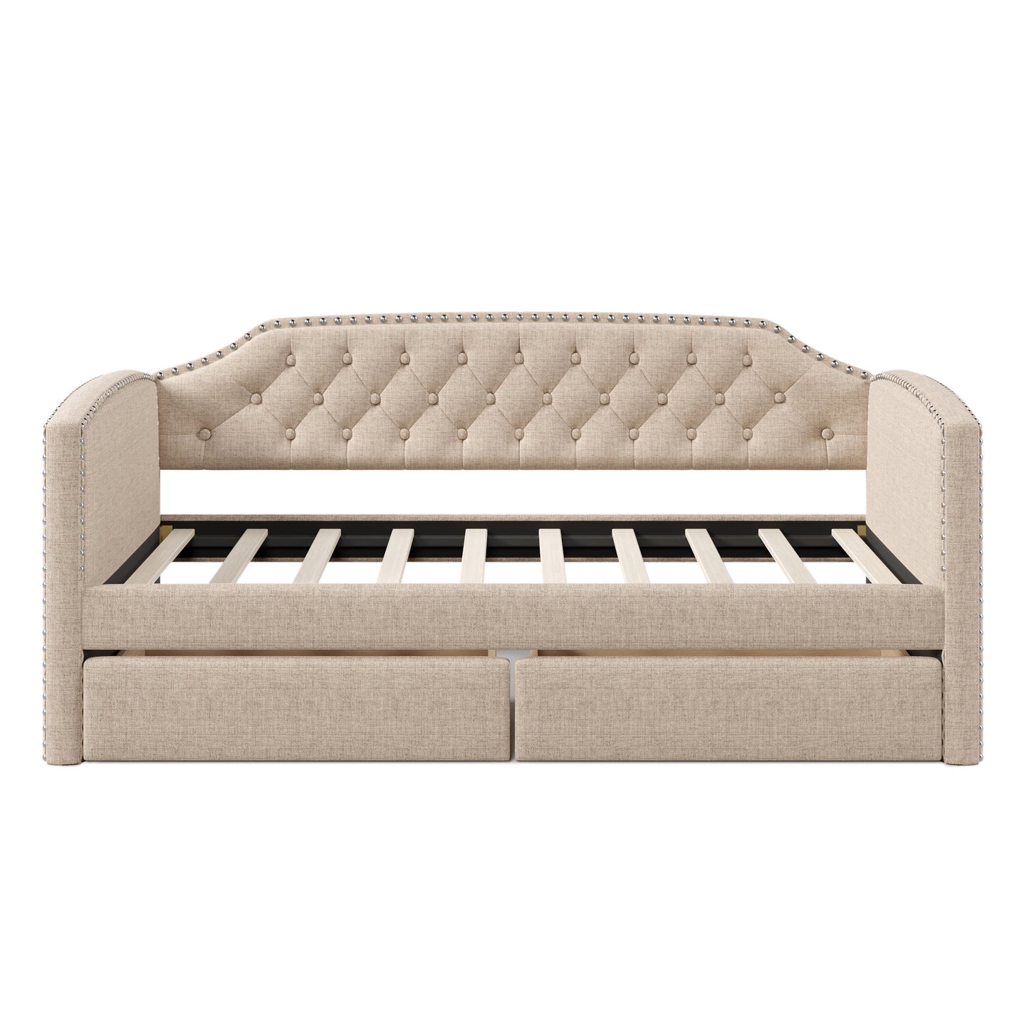 kim upholstered bed with drawers, beige